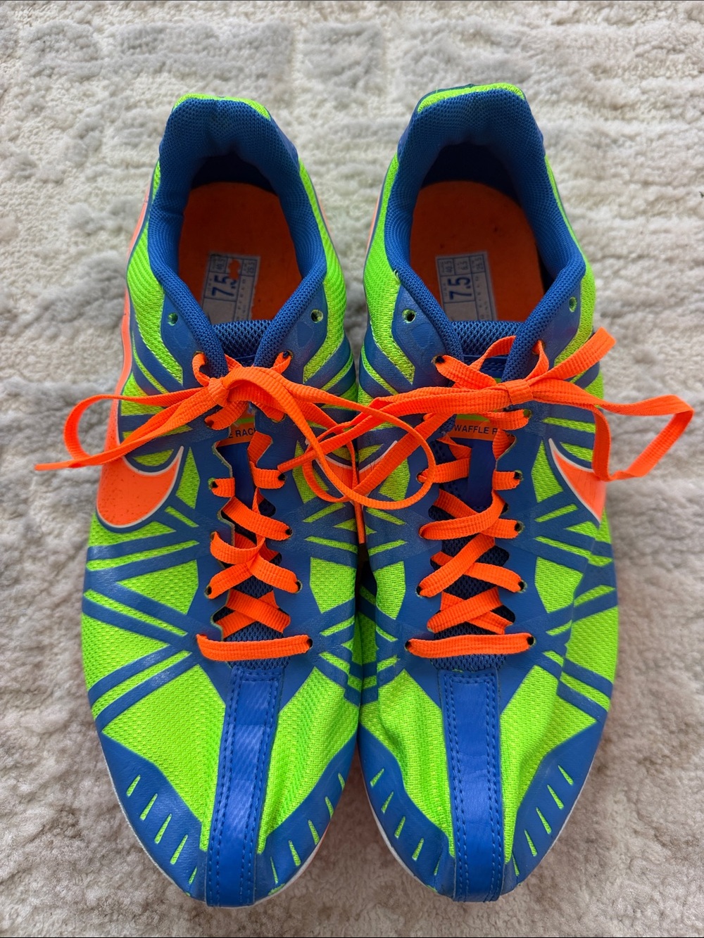 Nike Green and Blue Sneakers with Orange Laces